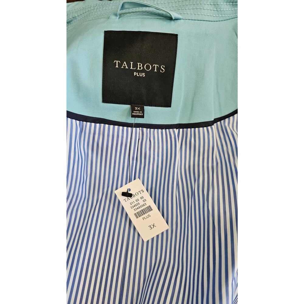 Talbots Classic Trench Coat Jacket, Turquoise, Tortoise Buttons, Plus Sz 3X - Picture 7 of 12